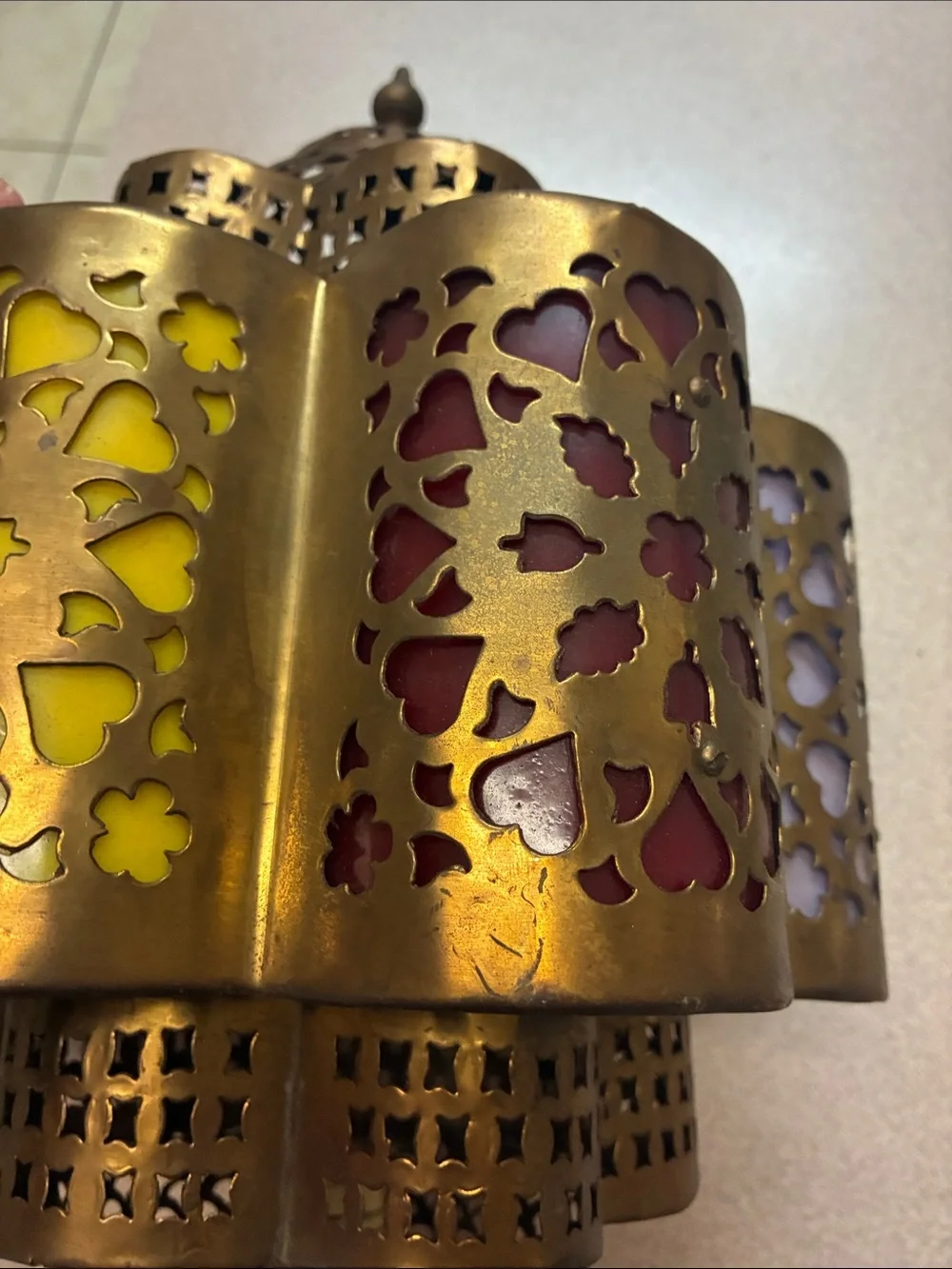 Brass Moroccan-Style Multi-Color Cutout Lantern